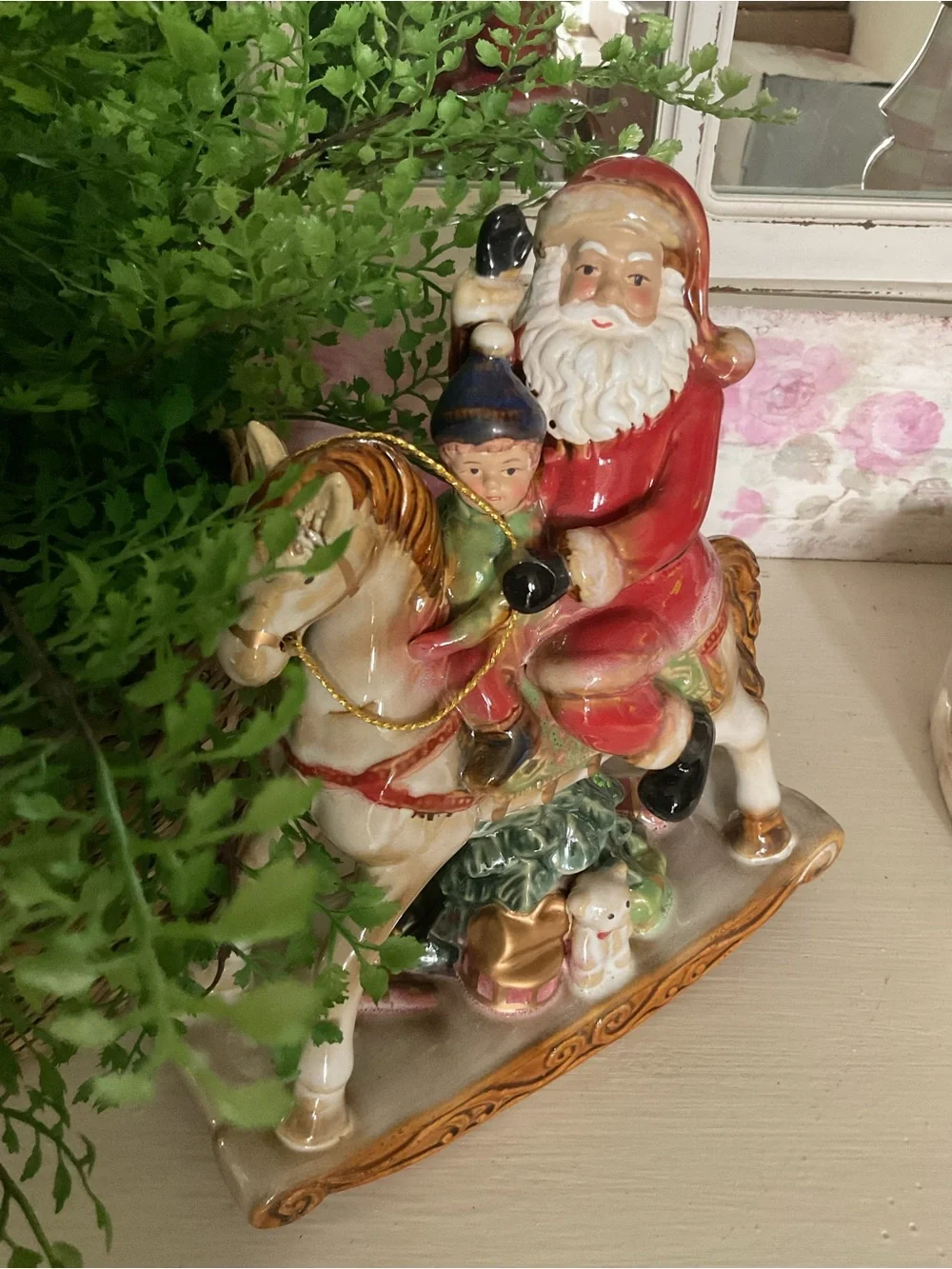 Santa on Horse Holiday Figurine - Red